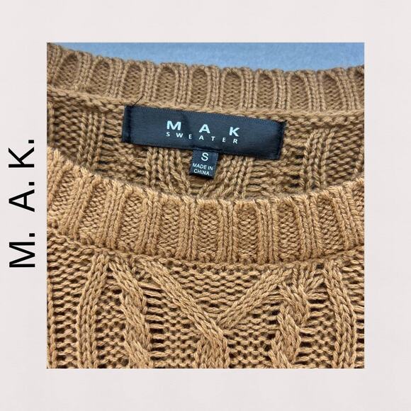 MAK Cable Knit Sweater Dress Long Sleeve Camel Color MK3451 - Picture 9 of 10